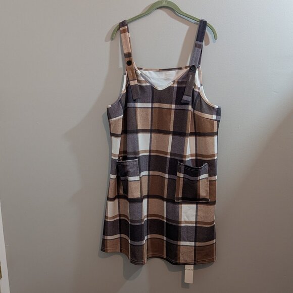 Curvzy Plaid Patch Pocket Overall Dress Size 4XL - Picture 1 of 5
